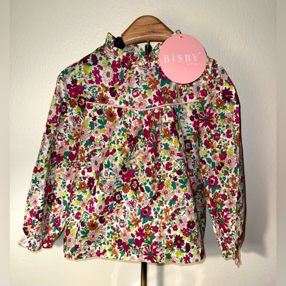 Bisby by Little English ruffled McCall top in Magenta floral pattern, sz 6, NWT